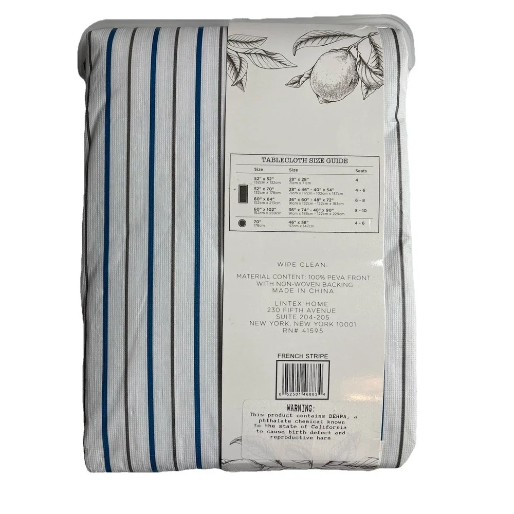 Lintex Vinyl Tablecloth Home Collection Rectangle French Stripe Lot Of 2 New